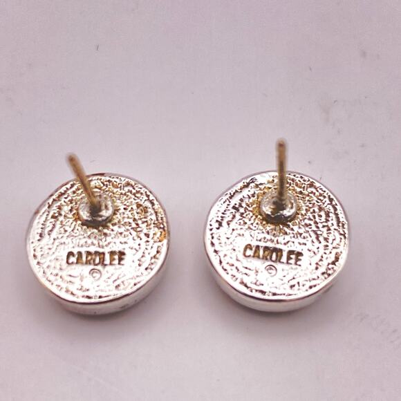 RARE VTG CAROLEE Stud Earrings 10K White Gold Plated 14K Gold Post Square Inlay - Picture 8 of 9